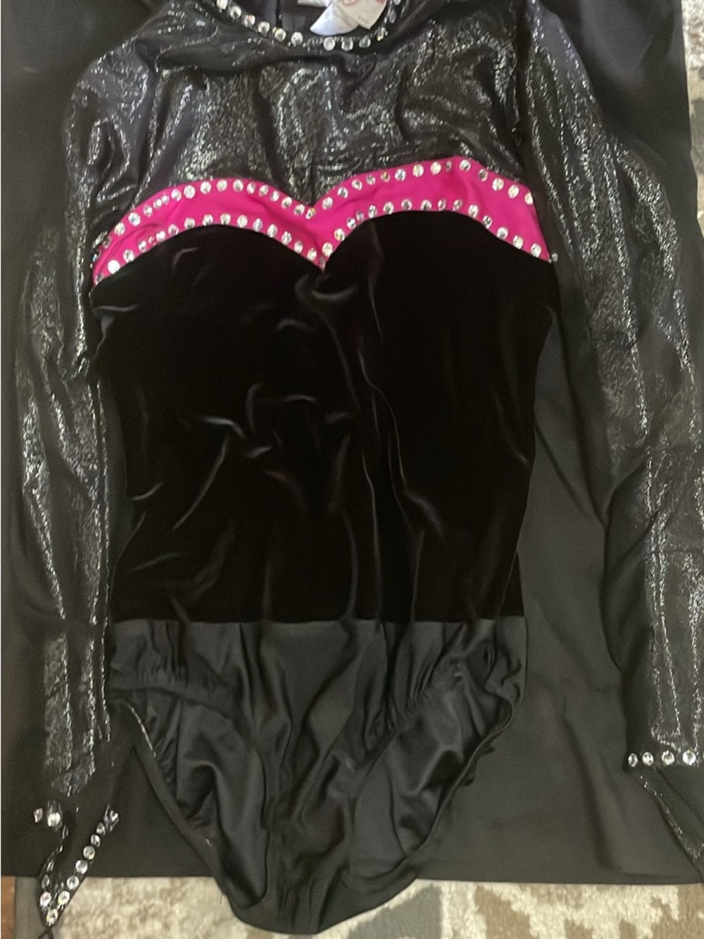 Source Unknown Black Velvet Kids One-Piece with Pink Rhinestone Trim